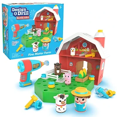 Image of Learning Resources Design &amp; Drill Bolt Buddies Barn, Farm Toy Playset with Farmer, STEM Construction Toys for Preschoolers, Gift 3+ Boys and Girls, Kids Ages 3 4 5+