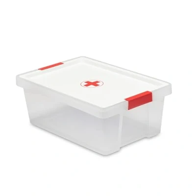 Image of TATAY First Aid Box with Lid, 7L Capacity, Handles, Lid 100% Recycled Materials, BPA Free. Measures 25 x 36 13 cm, White