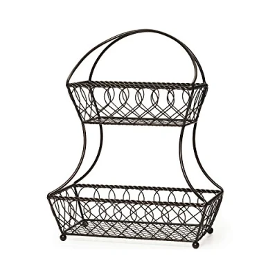 Image of Mikasa 5154870 Gourmet Basics Wire 2 Tier Fruit Storage Basket, 45.7 cm (1½ ft), Black