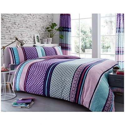 Image of GC GAVENO CAVAILIA Stripe Duvet Quilt Cover Set, Soft &amp; Comfy Polka Dot Reversible Bedding King Size, Berry