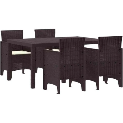 Image of vidaXL 5 Piece Garden Dining Set with Cushions Brown Poly Rattan