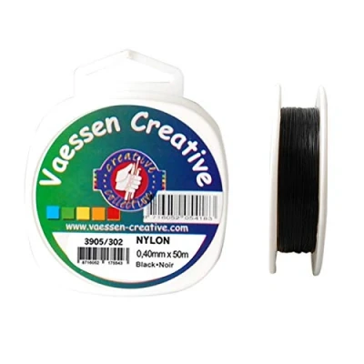 Image of Vaessen Creative Nylon Thread Black 0.4mm x 50m Spool Tear Resistant Cord Tape Perlon Fishing Line for Crafts, Sewing, Threading Beads and Hanging Decorative Items