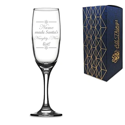 Image of Personalised Engraved Novelty Christmas Champagne Flute&quot;Name Made Santa&#039;s Naughty/Nice List!&quot; Gift Boxed