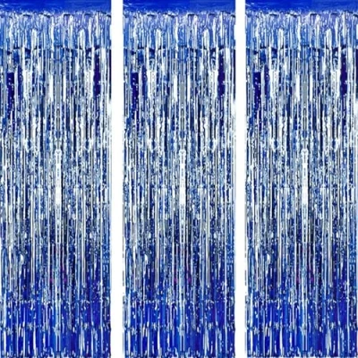 Image of AILEXI 3 Pack 3ft*8ft Metallic Tinsel Curtains Foil Fringe Shimmer Streamers Curtain Door Window Decoration for Party Supplies Dark Blue