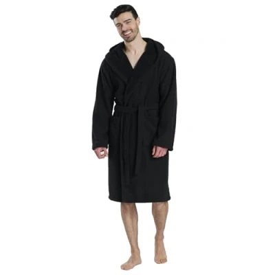 Image of Undercover Mens Hooded Waffle Fleece Lined Robe 984002 Black Medium
