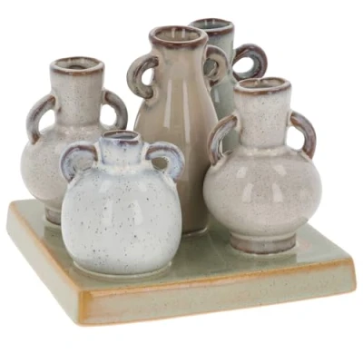 Image of Shudehill Giftware Petite Pottery Pastel Tones Mini Collection of Vases Great for Single Flowers, Dried Arrangements and More (Square)