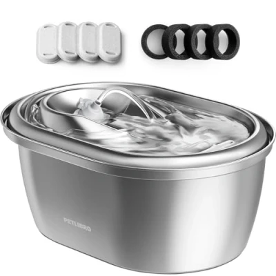 Image of PETLIBRO Stainless Steel Cat Water Fountain, 101oz/3L Pet Fountain for Cats Inside, Food Grade Dog Automatic Dispenser with 4 Filters &amp; Sponges