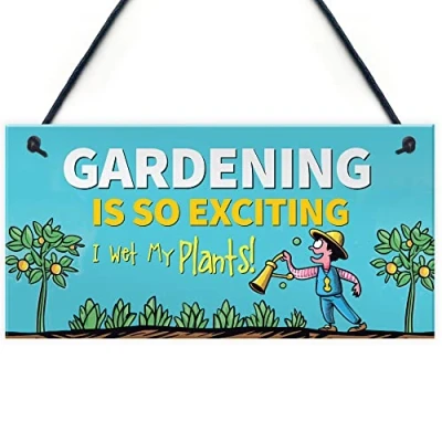Image of Red Ocean Gardening Gifts Sign So Exciting I Wet My Plants Funny Wetting Pants Novelty Garden Plaque Gift for Women Men