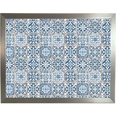 Image of Blue Lap Tray with Cushion: Bean Bag Cushioned Laptop Desk Table, Padded TV Dinner Food Serving for Eating (Lisbon Silver Frame)