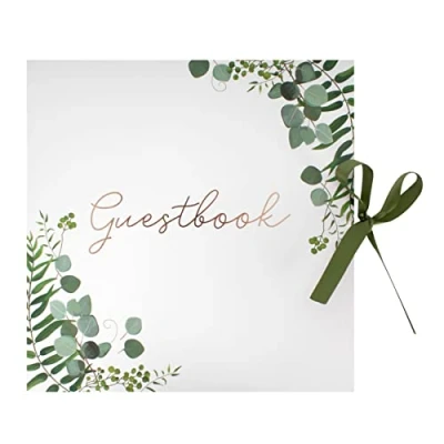 Image of Perfect Day Wedding Guest Book Green Floral with Ribbon Close