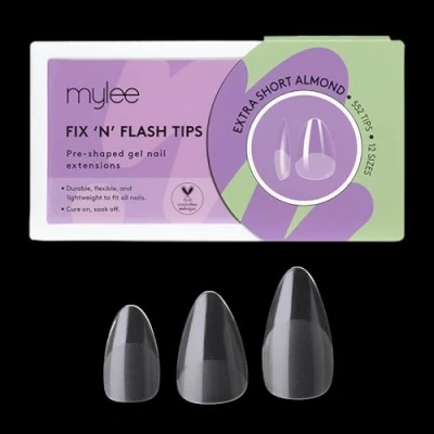 Image of Mylee Fix N Flash Soft Gel Tips 552 PCS Full Cover Nail Art Extensions Flexible &amp; Resistant 12 Different Sizes Fit All Nails (Extra Short Almond)