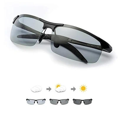 Image of Men&#039;s Photochromic Polarized Sunglasses for Driving, Rectangular Frame with 100% UV Protection (Black(sports)/Discolor)(Size:M)
