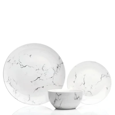 Image of Sabichi Marble 12pc Grey &amp; White Porcelain Dinner Set Microwave Dishwasher Safe Plates and Bowls 4 x Plates, Side Soup