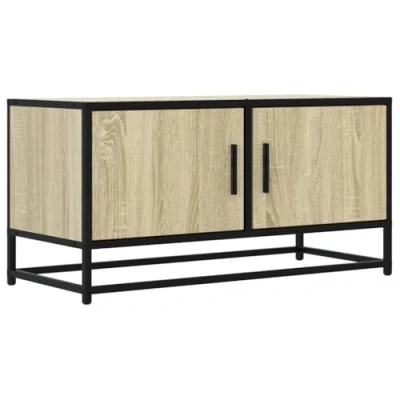 Image of vidaXL tv cabinet/media unit sonoma oak &amp; metal, engineered wood 80x34.5x40cm, for living room/bedroom modern storage, stable corrosion resistant