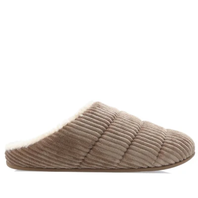 Image of Fitflop Womenss Fit Flop Chrissie Fleece Lined Corduroy Slippers in Mink Grey/Brown Size UK 4