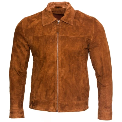 Image of Infinity Leather Mens Retro Goat Suede Biker Jacket Brown Size 5XL