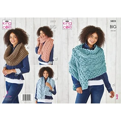 Image of King Cole 5823 Knitting Pattern Wrap, Scarves and Snood in BIG Value