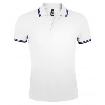 Image of SOLS Mens Pasadena Tipped Short Sleeve Pique Polo Shirt (White/Navy) Cotton Size Medium