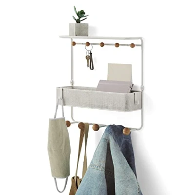 Image of Umbra Estique Shelf with Hooks, White,One Size