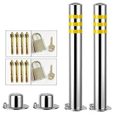 Image of Stainless Steel Security Posts For Driveways, Pack of 2 Barrier Reflective Tape Parking Post Bollards, Prevent Rust, Easy Installation(Size:750mmx76mm)