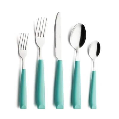 Image of Annova Stainless Steel Cutlery Set with Color Handles Dinner Forks, Salad Table Knives, Tablespoons, Teaspoons Service for 4 (Turquoise)