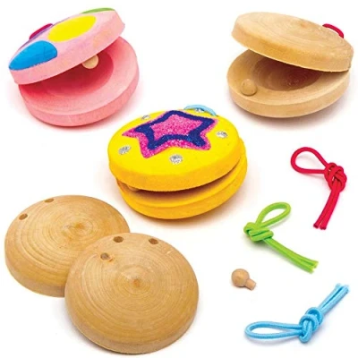 Image of Baker Ross AT801 Wooden Castanet Kits Pack of 3, For Kids Arts and Crafts Projects