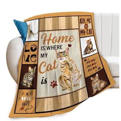 Image of Cat Print Blanket Cute Bengal Throw Blankets for Couch Sofa Bed Stuff Decor Lightweight Soft Cozy Fleece Plush Warm Flannel Bedding Gifts Baby Girls Boys Kids Lover Adults 50x60 Inch