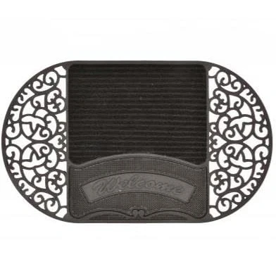 Image of Garden Mile Rubber Door mat, Indoor Outdoor entance Non Slip Heavy Duty, Durable Front Dirt Trapper Suitable for Caravan, Home, Office, 45 x 75cm(Oval with Boot Cleaner)