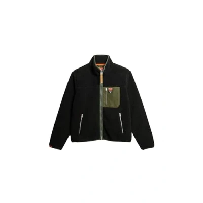 Image of Superdry FULL ZIP RETRO POLAR men&#039;s Fleece jacket in Black