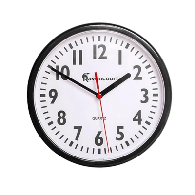 Image of Ravencourt K382B Quartz Wall Clock with shatterproof acrylic lens in black 21cm
