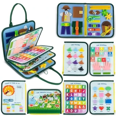 Image of BONNYCO Busy Board for Toddlers Toys of Felt Educational Montessori Toys, Early Development &amp; Activity Fine Motor Skills Sensory Kids Gifts Boys Girls Birthday Christmas