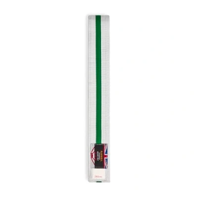 Image of Playwell Martial Arts Cotton White Belt With Coloured Stripes Grading (Karate, Judo Taekwondo) (White Green Stripe, 220cm)