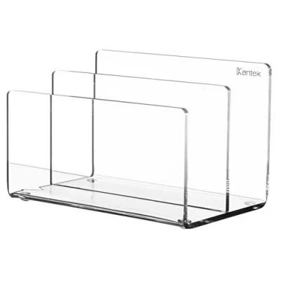 Image of Kantek Clear Acrylic Mini File Sorter, 2 Section Holder, 6&quot; x 3.8&quot; 3.9&quot;, Desk Organizer, Non Skid Feet, Accessory