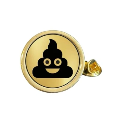 Image of Poo Emoji Gold Plated Domed Lapel Pin Badge (N) in Bag