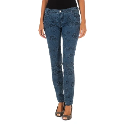 Image of Met Womens Printed and elastic long denim pants 10DB50210 woman Blue Cotton Size 24 (Waist)