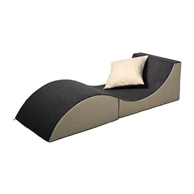Image of Velinda Folding sofa, comfortable, relaxing, 3 in one, pouffe, table (colour: grey and beige)