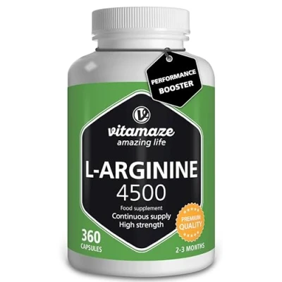 Image of L Arginine High Strength 4500 mg per Daily Dosage 360 Capsules of 750 Sport Performance Booster Natural Supplement Pure Without Additives, German Quality Vitamaze
