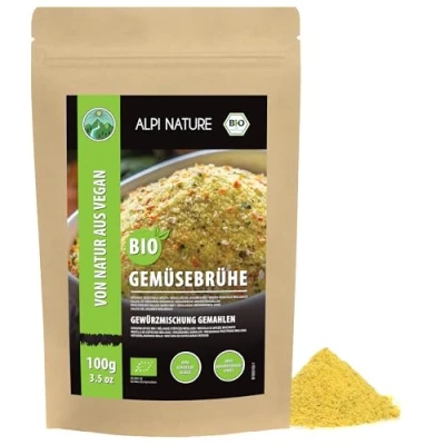 Image of organic vegetable broth seasoning mix, soup salt, 100% natural, ingredients, for bouillon, without artificial additives (100 GR (3.5oz))