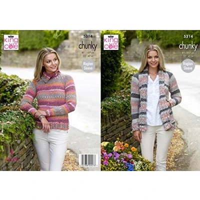 Image of King Cole Ladies Chunky Knitting Pattern Womens Raglan Sleeve Sweater &amp; Coatigan (5314),Multicolor,32&quot; 42&quot; bust