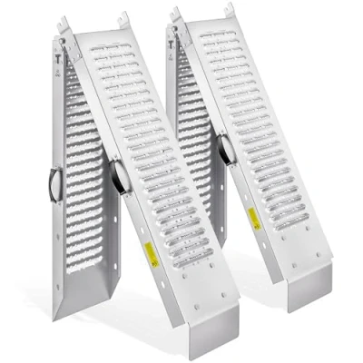 Image of MONZANA® 2x Foldable Heavy Duty Loading Ramps 171x23x4.5cm Galvanised Steel Non Slip Perforated Surface 400kg Capacity Access Ramp ATV Quad Motorcycle Lawnmower Scooter Machinery