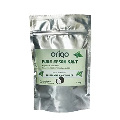 Image of Origo Pure Epsom Salt with Peppermint Oil and Coconut 1KG Best for Good Sleep Stress Relief Beauty Relaxing Bathing Body Care