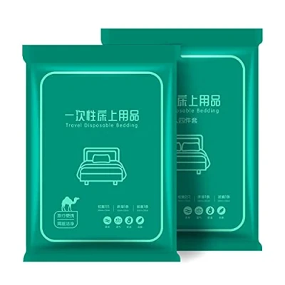 Image of Yajom 4Pcs Disposable Bedding Set Travel Portable Non Woven White Bed Sheets Bedspread Duvet Quilt Cover Double Pillowcases