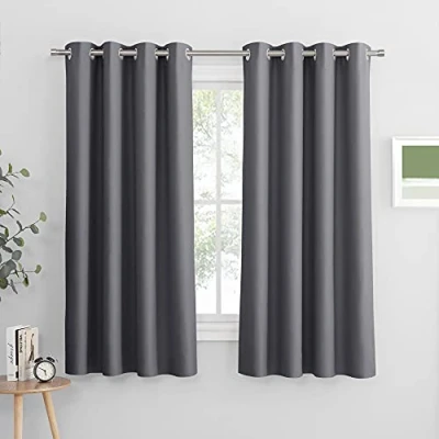 Image of PONY DANCE Gray Blackout Curtains with Eyelets Thermal for Bedroom, Living Room, Kitchen Window Treatment Short Black Out &amp; Drapes, W52 X L63, 2 Panels,