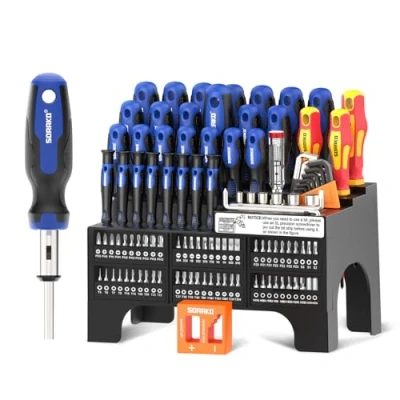 Image of SORAKO 118Pcs Screwdriver Set Magnetic, Including Ratchet Screwdriver, Bits, Precision Screwdrivers, Insulated Voltage Tester, Magnetizer, Suitable for Home, Office, Farm Maintenance