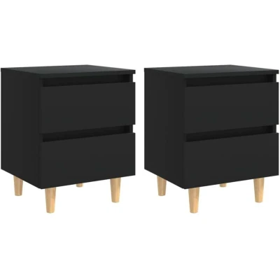 Image of vidaXL Bed Cabinets with Solid Pinewood Legs 2 pcs Black 40x35x50 cm