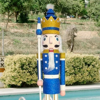 Image of CDL 120cm 48&quot; 4Ft Tall Life Size Large/Giant Blue Glitter Christmas Wooden Nutcracker King Ornament On Stand Holds Golden Scepter For Indoor Outdoor Xmas/Event/Wedding Party Decoration K33