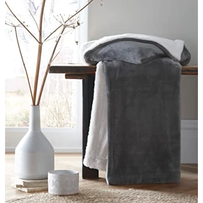 Image of Portfolio Sherpa Faux Fur Throw Blanket Charcoal 130cm X 170cm Easy Care Dark Grey Super Soft Throws for Sofa or Bed Machine Washable Tumble Dry Warm Couch