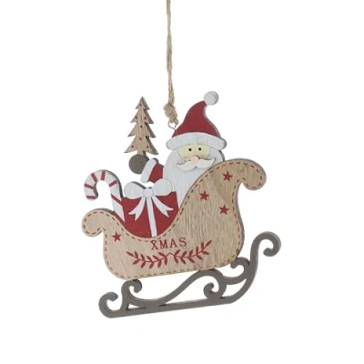 Image of Festive Productions 15cm Hanging Wooden Santa Sleigh Christmas Decoration Red White Xmas Tree Décor