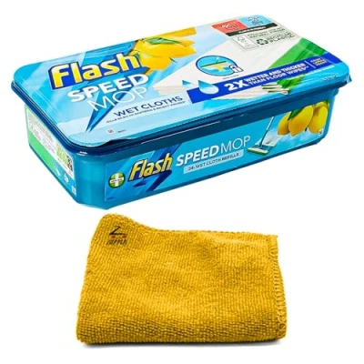 Image of Zopper 1 x Flash Speedmop Wet Cloth Refills 24 Wipes With Microfiber Floor Cleaner Mop, Lemon Anti Bac Household &amp; Dry Hygiene Mops