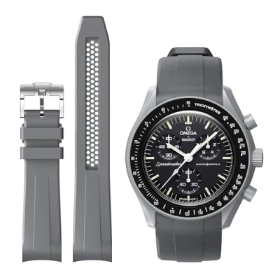 Image of REBANDACE Strap for Omega x Swatch Moonswatch Watch 20mm,No Gap Hollow Out Soft Silicone Speedmaster,Curved Men Women